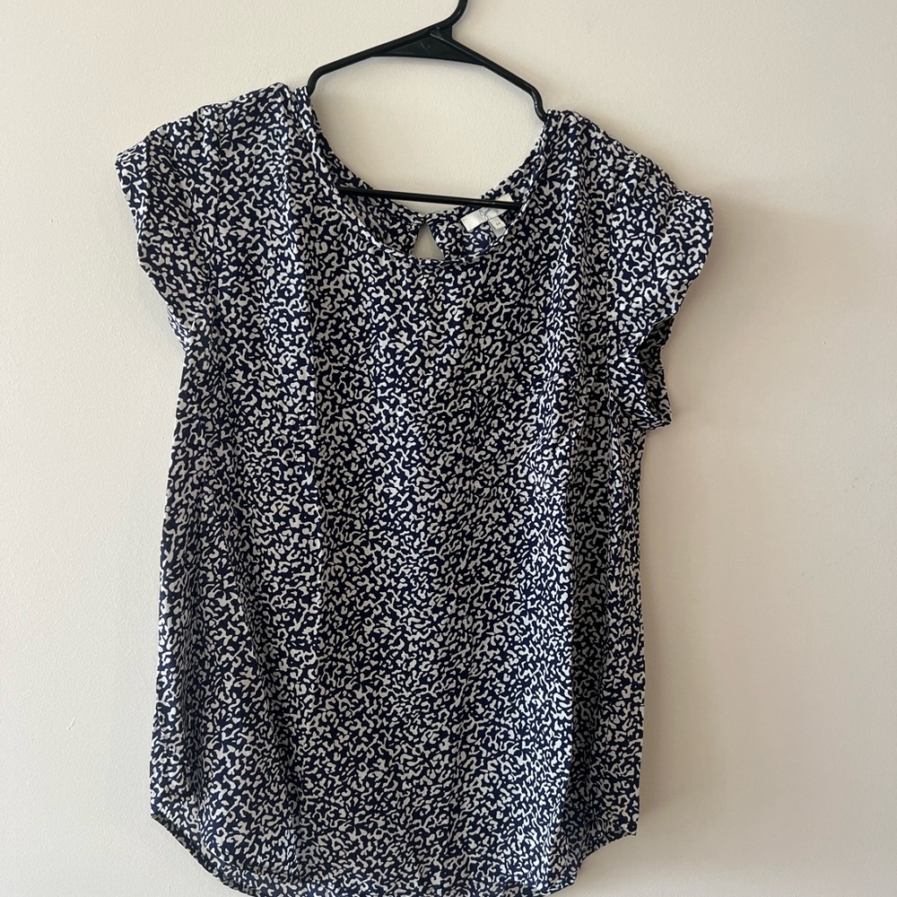 Joie Black and White Cap Sleeve Blouse with Peter Pan Collar